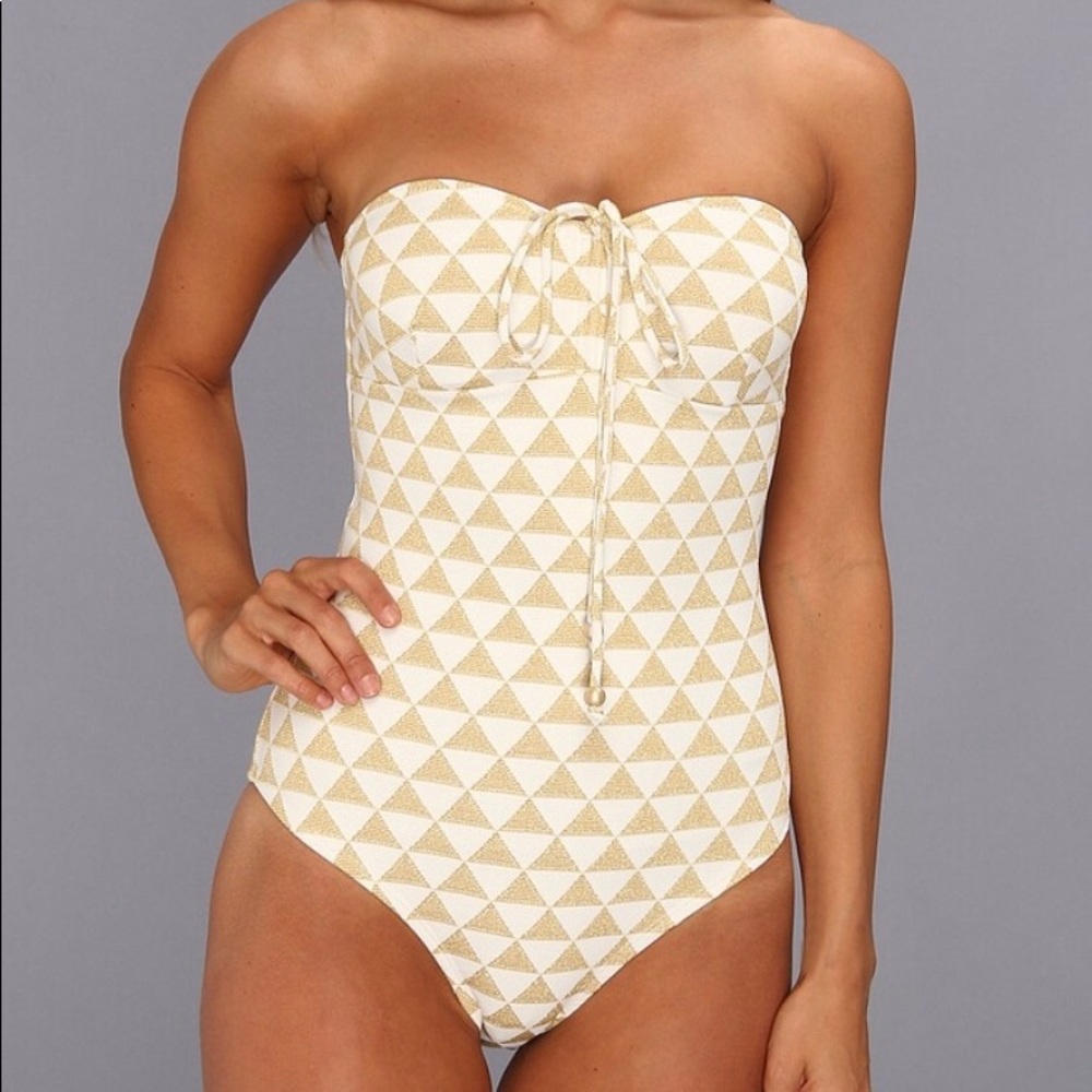SHOSHANNA GOLD & WHITE ONE PIECE SWIMSUIT, SIZE 4